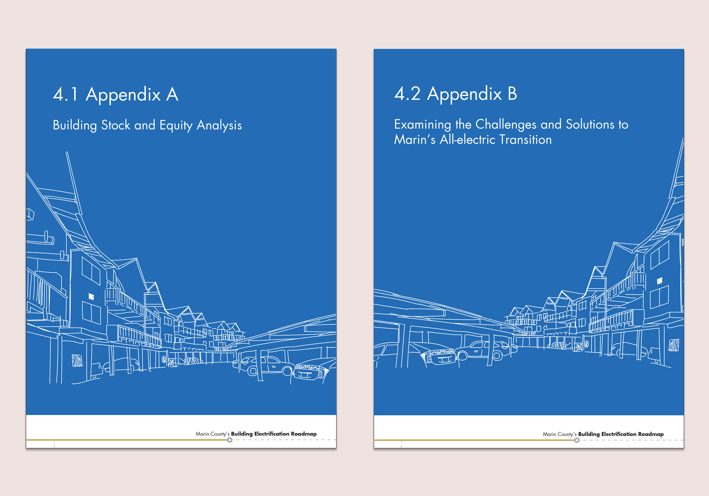 Illustrated covers for Appendix A and Appendix B. Appendix A and B: A multifamily residential building profile with a carport.